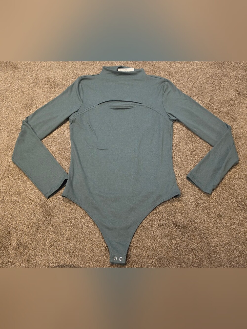 Express Body Contour Collection Long Sleeve Mock Neck Bodysuit in Dusty Green